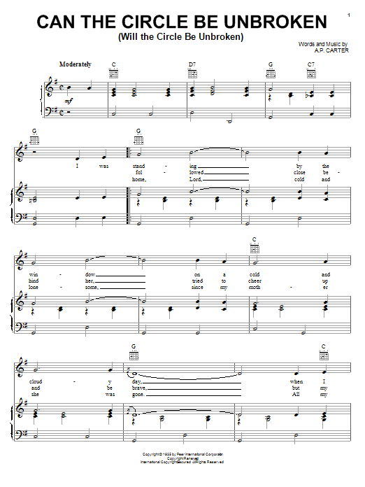 Can The Circle Be Unbroken (Will The Circle Be Unbroken) (Piano, Vocal & Guitar Chords (Right-Hand Melody)) von The Carter Family
