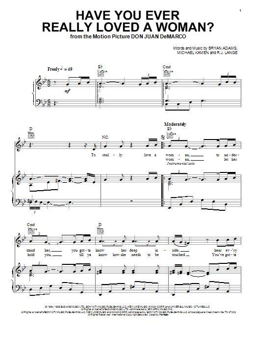 Have You Ever Really Loved A Woman? (Piano, Vocal & Guitar Chords (Right-Hand Melody)) von Bryan Adams