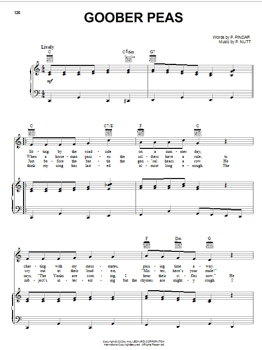 Goober Peas (Piano, Vocal & Guitar Chords (Right-Hand Melody)) von P. Nutt