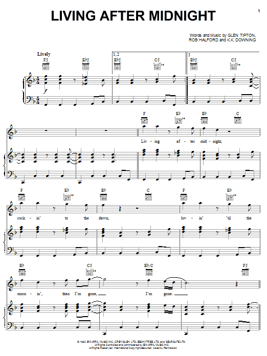 Living After Midnight (Piano, Vocal & Guitar Chords (Right-Hand Melody)) von Judas Priest