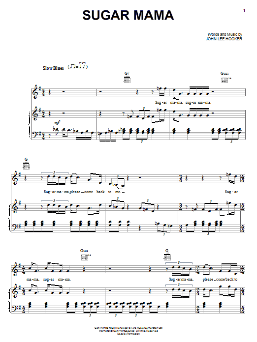 Sugar Mama (Piano, Vocal & Guitar Chords (Right-Hand Melody)) von John Lee Hooker