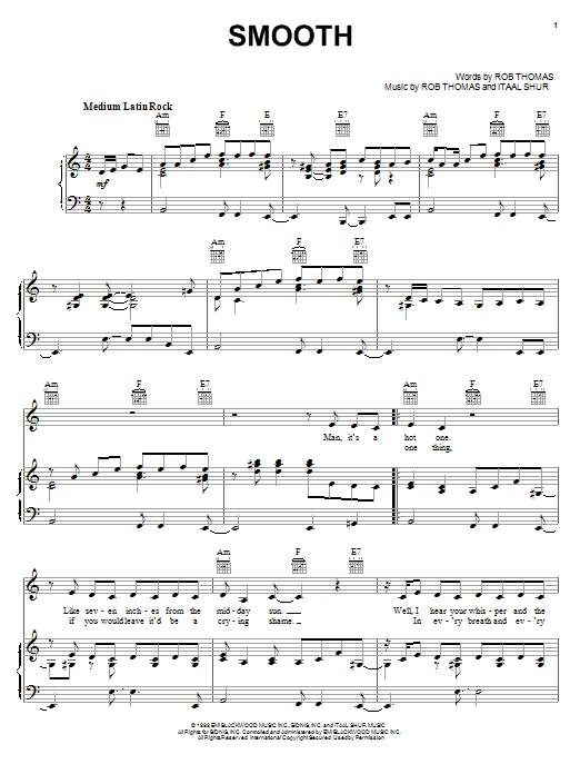 Smooth (Piano, Vocal & Guitar Chords (Right-Hand Melody)) von Santana featuring Rob Thomas