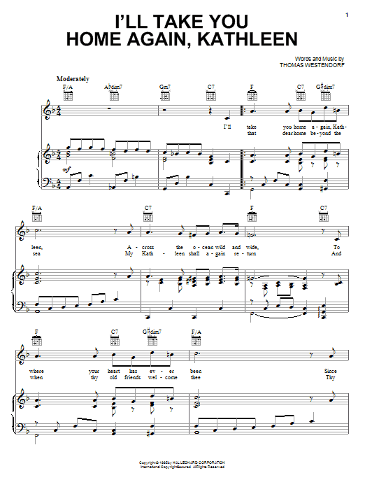 I'll Take You Home Again, Kathleen (Piano, Vocal & Guitar Chords (Right-Hand Melody)) von Thomas Westendorf