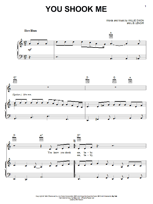 You Shook Me (Piano, Vocal & Guitar Chords (Right-Hand Melody)) von Led Zeppelin