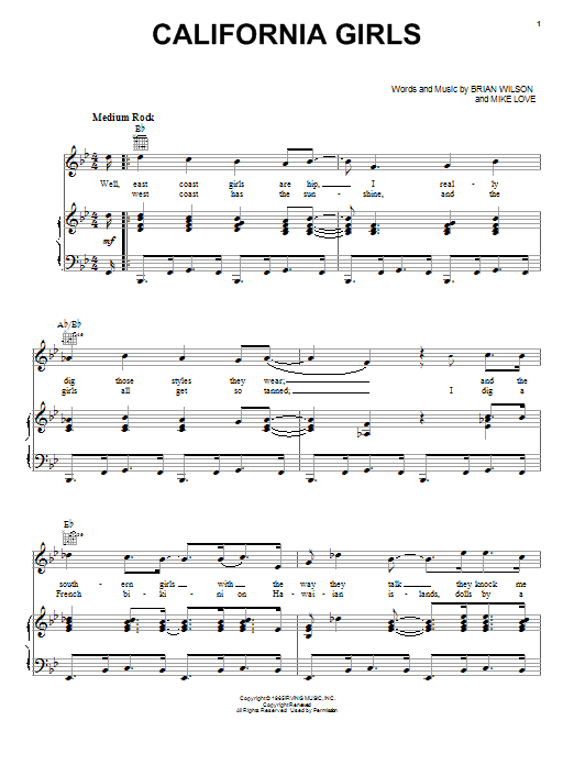 California Girls (Piano, Vocal & Guitar Chords (Right-Hand Melody)) von The Beach Boys