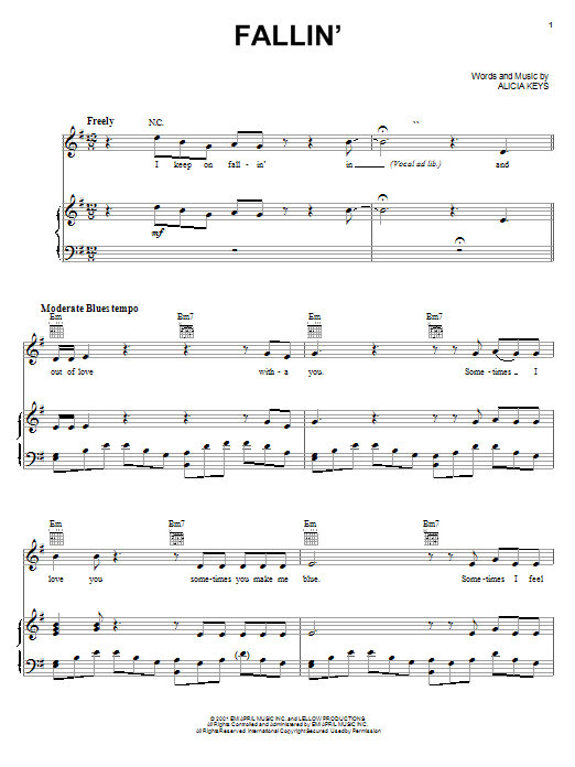 Fallin' (Piano, Vocal & Guitar Chords (Right-Hand Melody)) von Alicia Keys