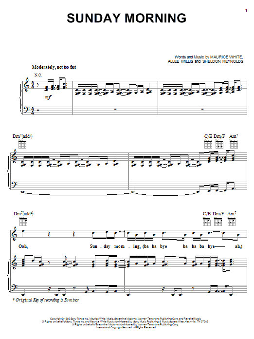 Sunday Morning (Piano, Vocal & Guitar Chords (Right-Hand Melody)) von Earth, Wind & Fire
