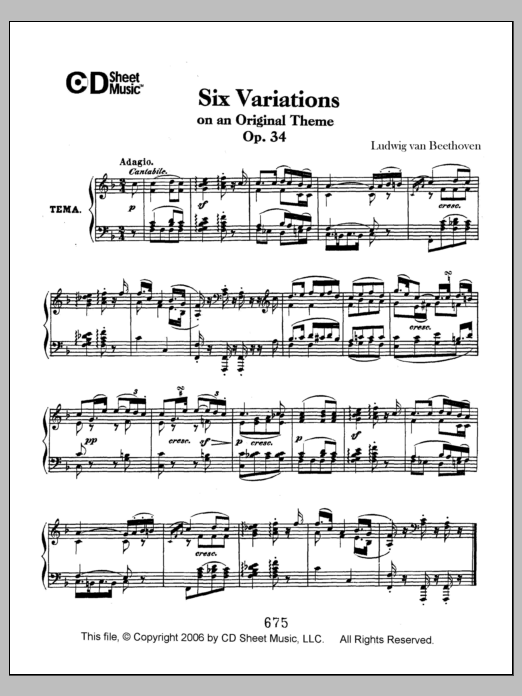 Variations (6) On An Original Theme, Op. 34 (Piano Solo) von Ludwig van Beethoven