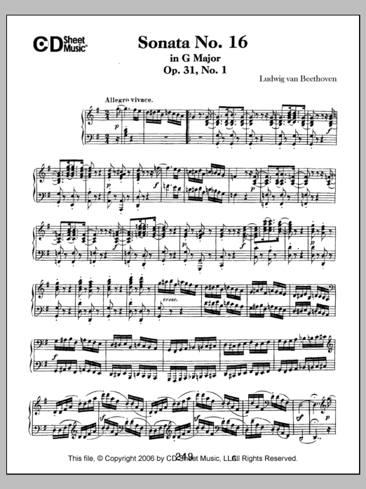 Sonata No. 16 In G Major, Op. 31, No. 1 (Piano Solo) von Ludwig van Beethoven