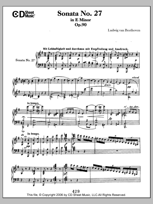 Sonata No. 27 In E Minor, Op. 90 (Piano Solo) von Ludwig van Beethoven