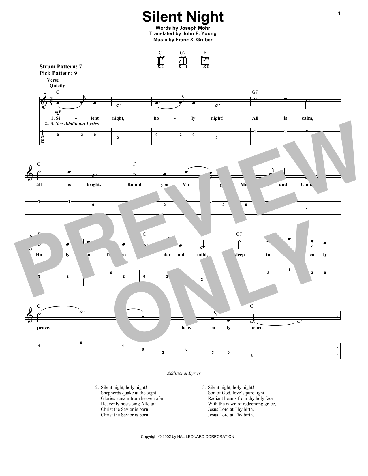 Silent Night (Easy Guitar Tab) von Franz X. Gruber