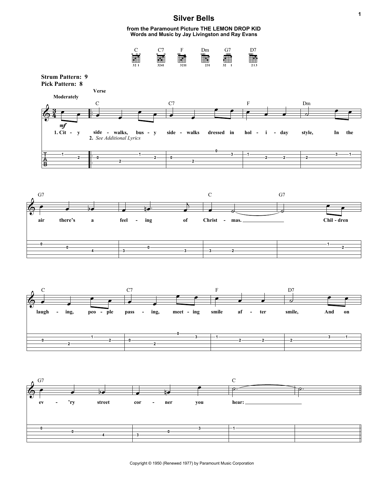Silver Bells (Easy Guitar Tab) von Jay Livingston