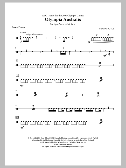 Olympia Australis (Symphonic Wind Band) - Snare Drum (Concert Band) von Sean O'Boyle