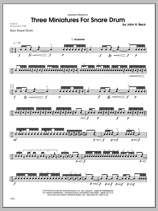 Three Miniatures For Snare Drum (Percussion Solo) von John H. Beck