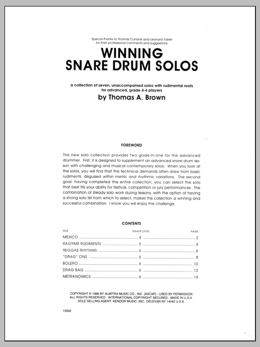 Winning Snare Drum Solos (Percussion Solo) von Tom Brown