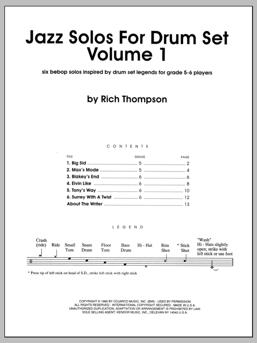 Jazz Solos For Drum Set, Volume 1 (Percussion Solo) von Thompson
