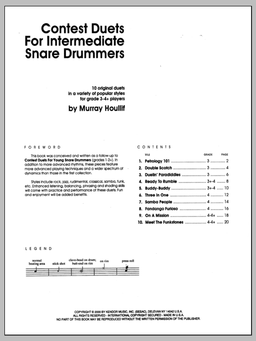 Contest Duets For The Intermediate Snare Drummers (Percussion Ensemble) von Murray Houllif