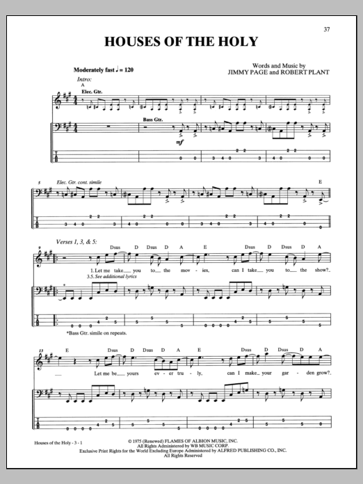 Houses Of The Holy (Bass Guitar Tab) von Led Zeppelin