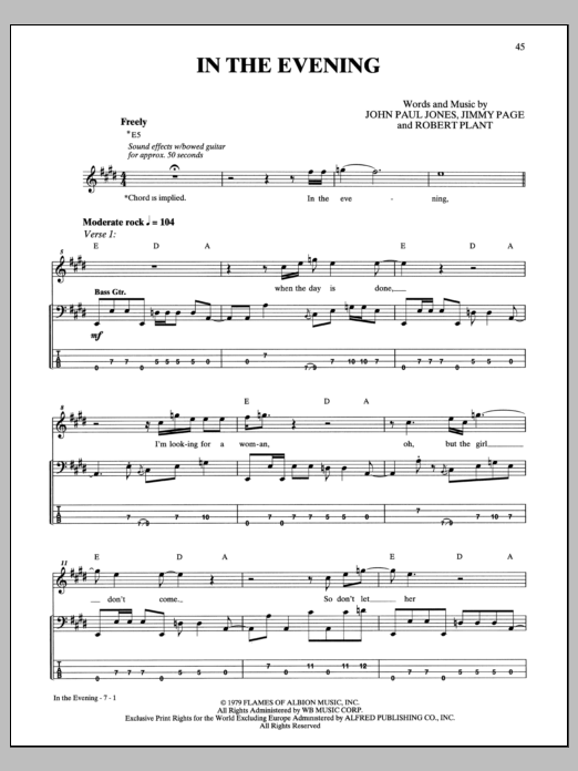 In The Evening (Bass Guitar Tab) von Led Zeppelin