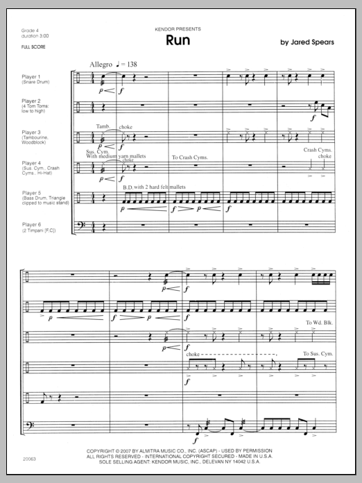 Run - Full Score (Percussion Ensemble) von Spears