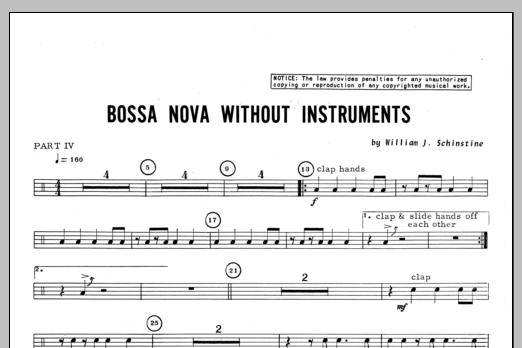 Bossa Nova Without Instruments - Percussion 4 (Percussion Ensemble) von Schinstine