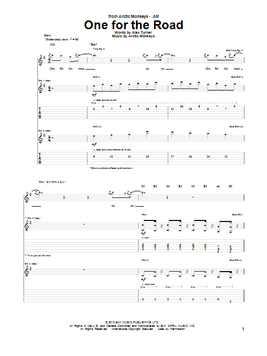 One For The Road (Guitar Tab) von Arctic Monkeys