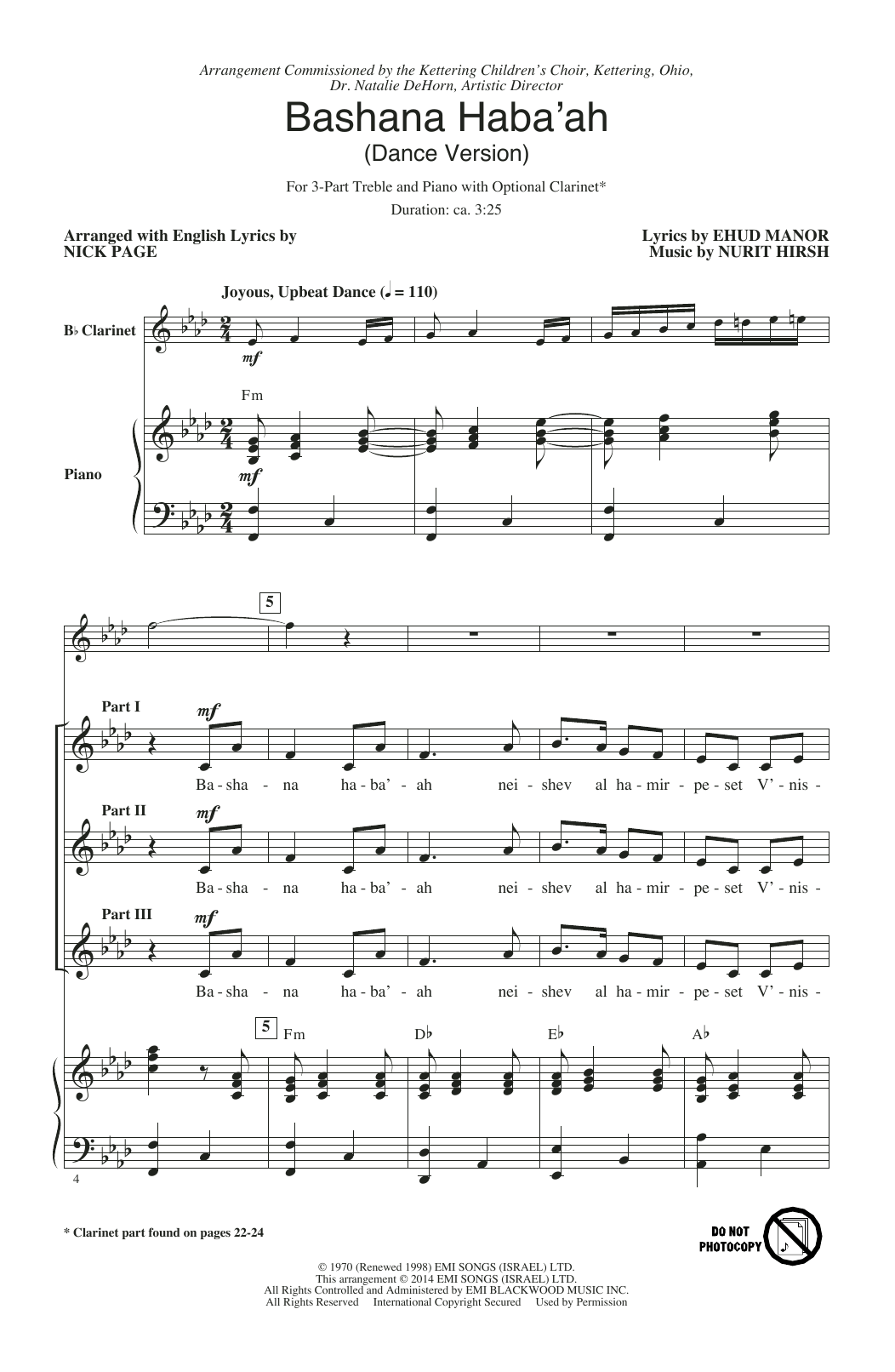 Bashana Haba 'Ah (3-Part Treble Choir) von Nick Page