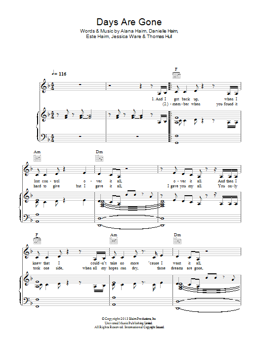 Days Are Gone (Piano, Vocal & Guitar Chords) von Haim