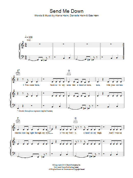 Send Me Down (Piano, Vocal & Guitar Chords) von Haim