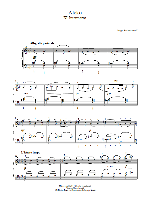 Aleko - No.11 Intermezzo (Easy Piano) von Sergei Rachmaninoff