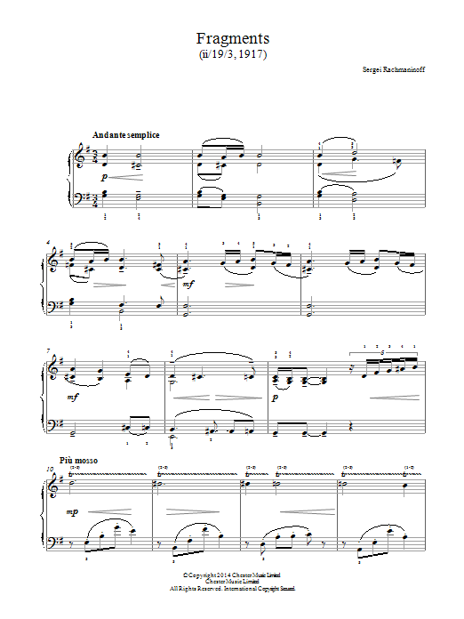 Fragments (1917) (Easy Piano) von Sergei Rachmaninoff