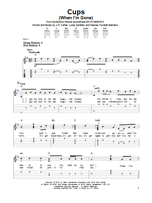 Cups (When I'm Gone) (Easy Guitar Tab) von Anna Kendrick