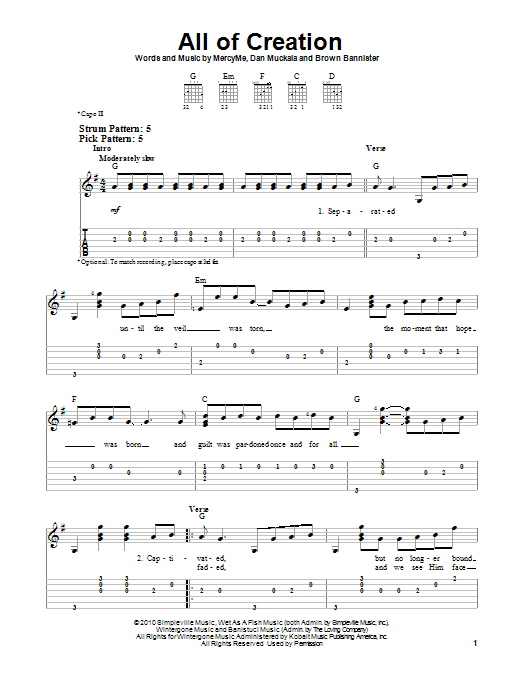 All Of Creation (Easy Guitar Tab) von MercyMe