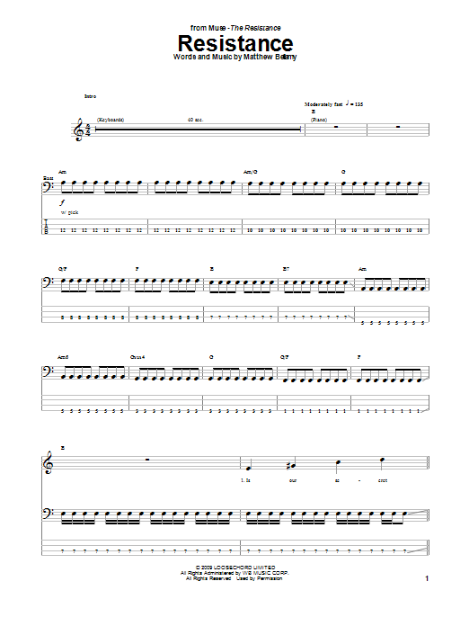 Resistance (Bass Guitar Tab) von Muse