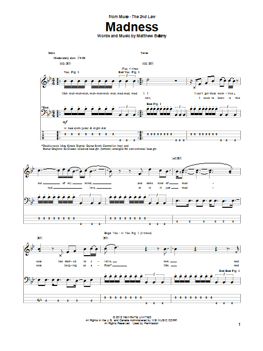 Madness (Bass Guitar Tab) von Muse