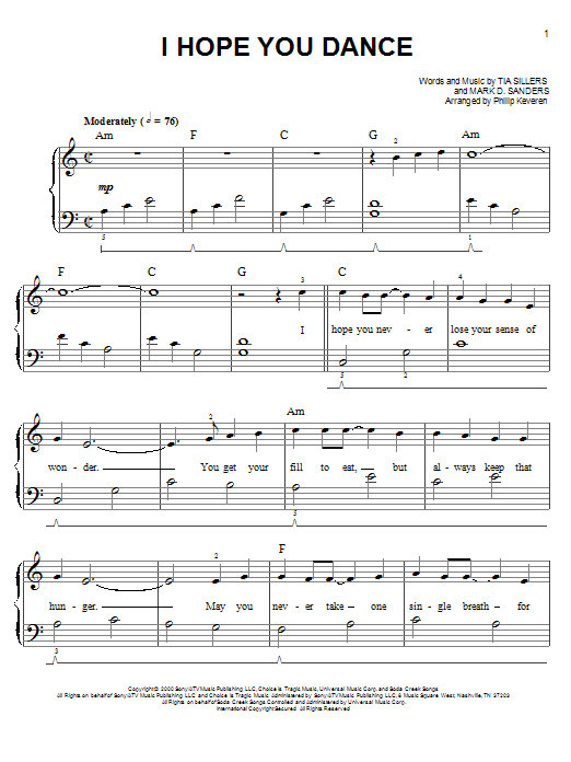 I Hope You Dance (arr. Phillip Keveren) (Easy Piano) von Lee Ann Womack