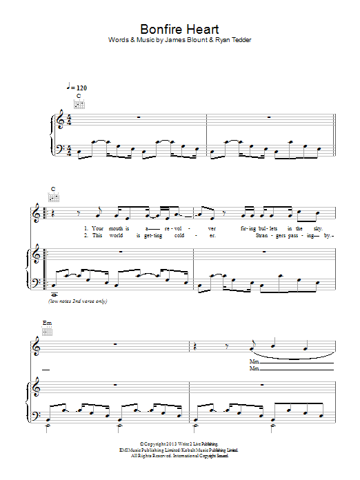 Bonfire Heart (Piano, Vocal & Guitar Chords) von James Blunt