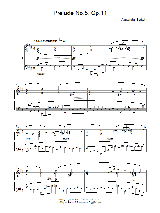 Prelude No. 5, Op. 11 (Piano Solo) von Alexander Scriabin
