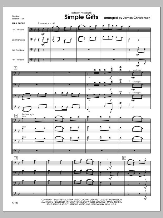 Simple Gifts - Full Score (Brass Ensemble) von James Christensen