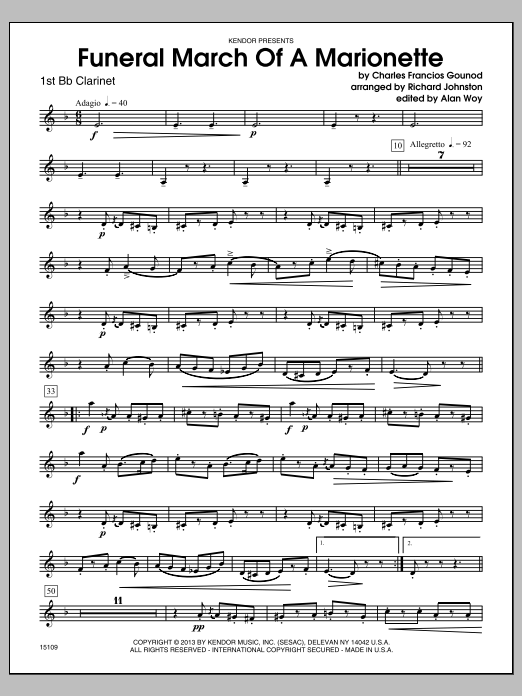 Funeral March Of A Marionette - 1st Bb Clarinet (Woodwind Ensemble) von Richard Johnston