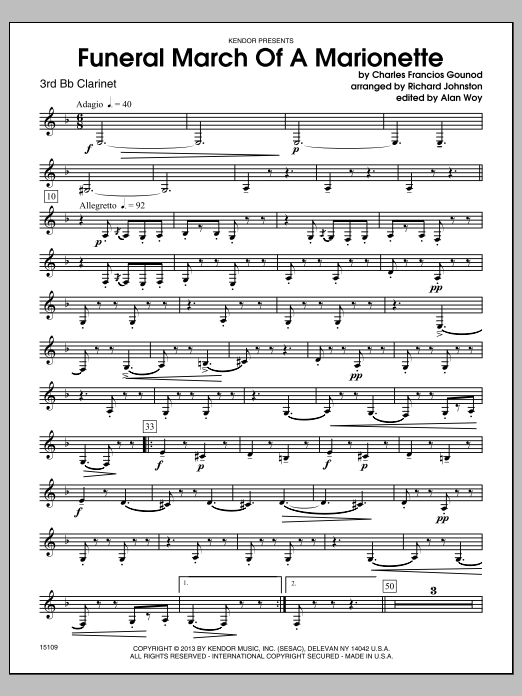 Funeral March Of A Marionette - 3rd Bb Clarinet (Woodwind Ensemble) von Richard Johnston