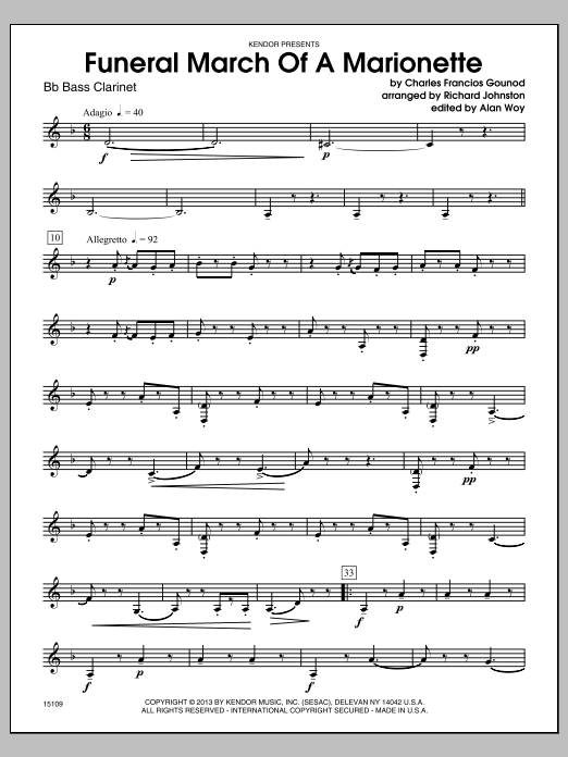 Funeral March Of A Marionette - Bb Bass Clarinet (Woodwind Ensemble) von Richard Johnston