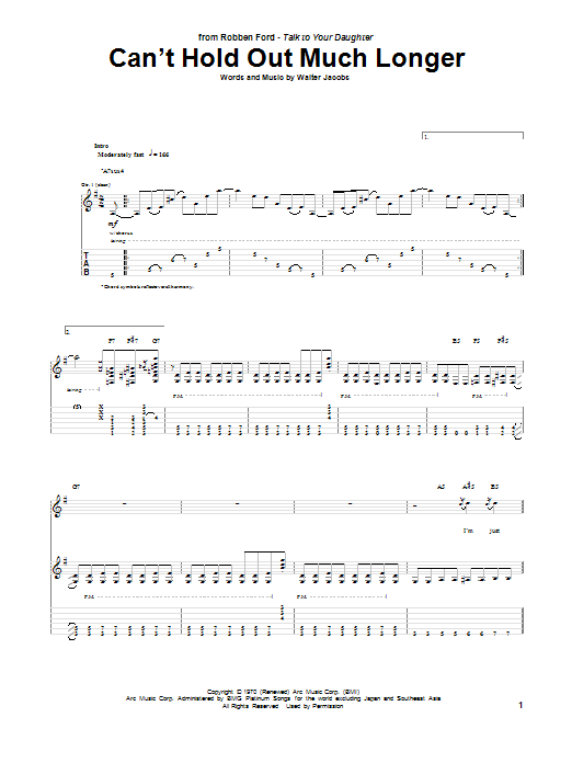 Can't Hold Out Much Longer (Guitar Tab) von Robben Ford
