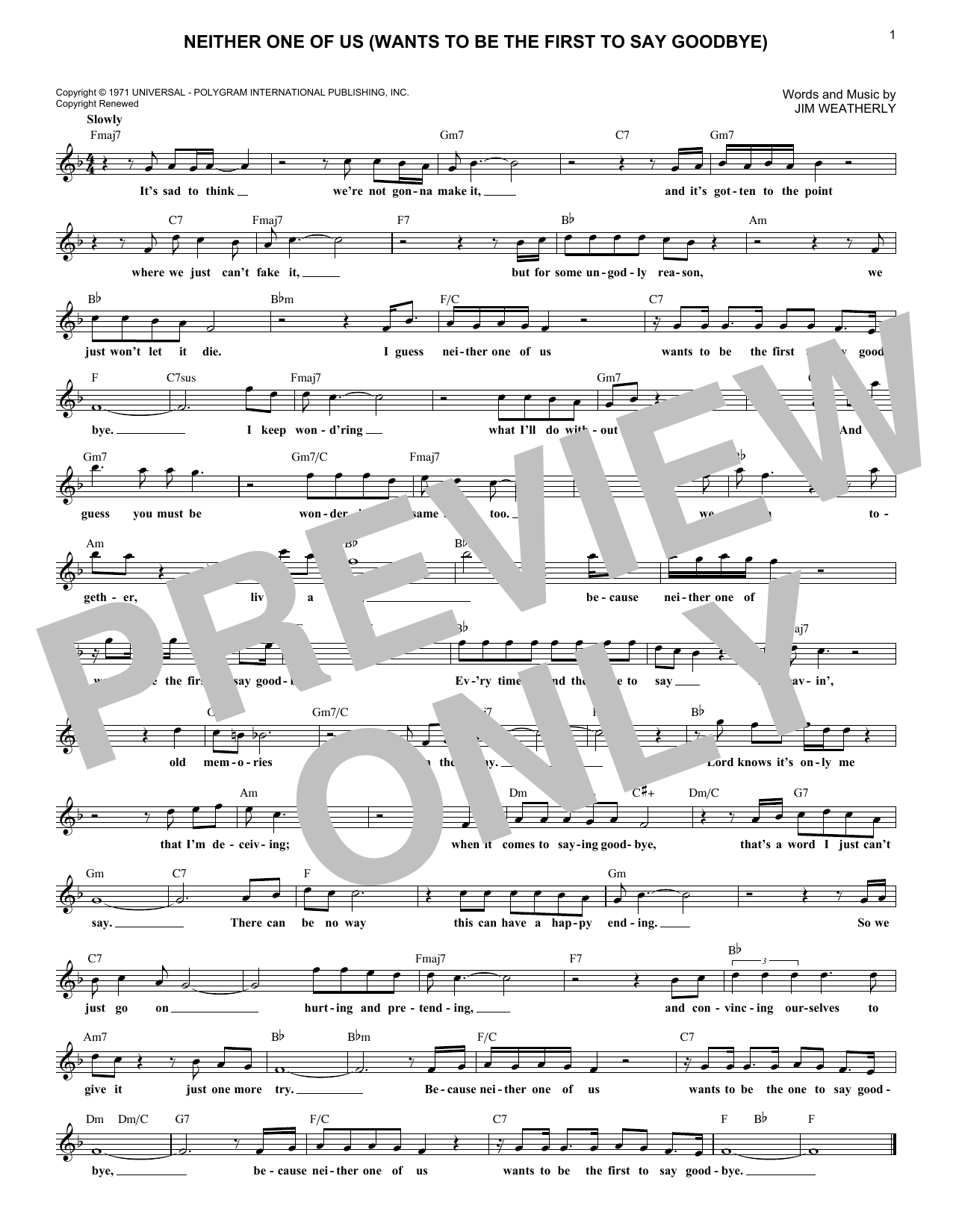 Neither One Of Us (Wants To Be The First To Say Goodbye) (Lead Sheet / Fake Book) von Gladys Knight & The Pips