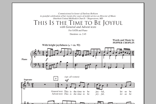 This Is The Time To Be Joyful (SATB Choir) von Pepper Choplin
