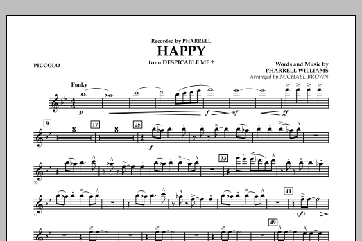 Happy (from Despicable Me 2) (arr. Michael Brown) - Piccolo (Concert Band) von Pharrell Williams