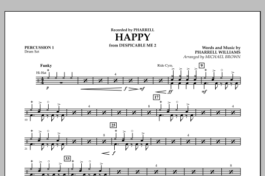 Happy (from Despicable Me 2) (arr. Michael Brown) - Percussion 1 (Concert Band) von Pharrell Williams