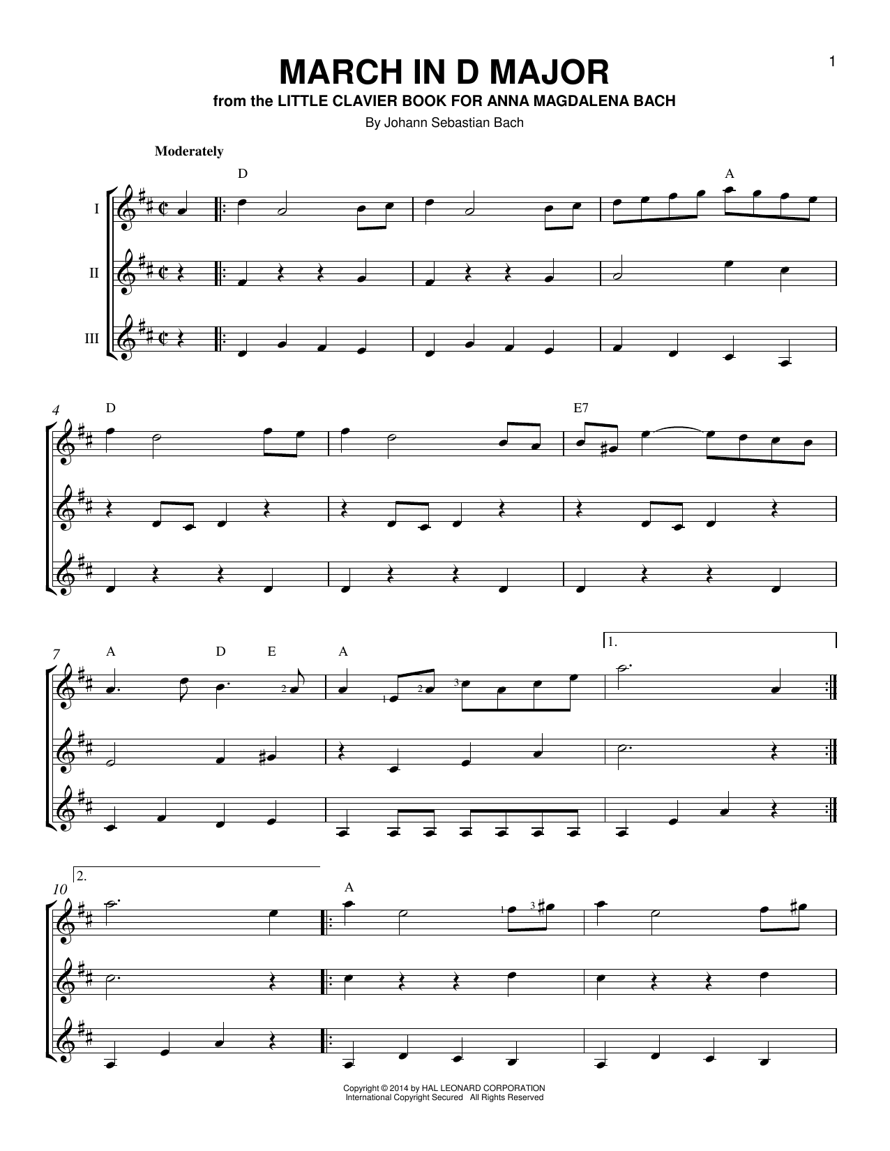 March In D Major (Guitar Ensemble) von Johann Sebastian Bach