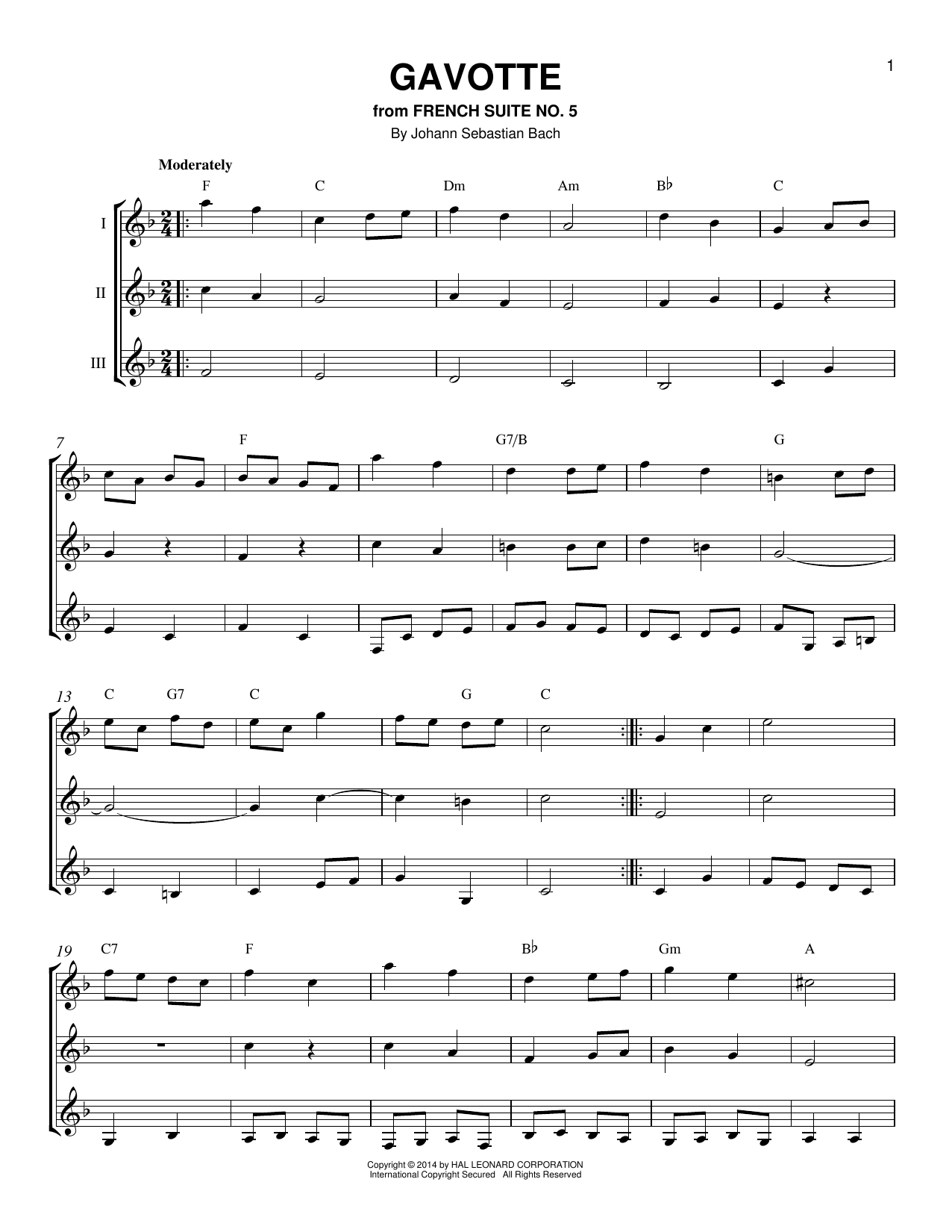 Gavotte (Guitar Ensemble) von Johann Sebastian Bach
