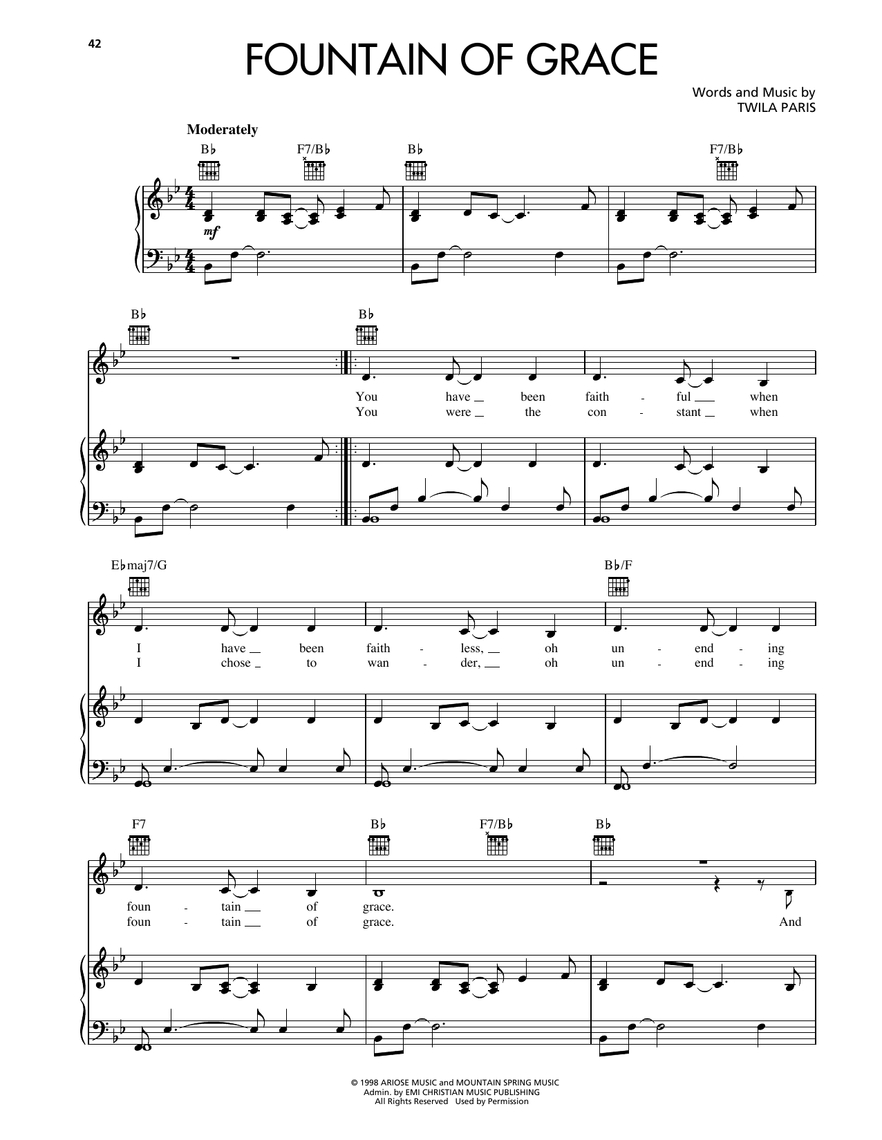 Fountain Of Grace (Piano, Vocal & Guitar Chords (Right-Hand Melody)) von Twila Paris